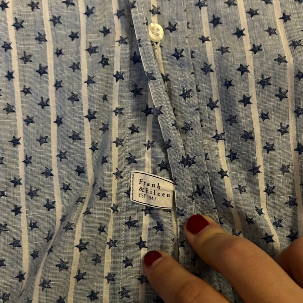 Frank & Eileen Blue Patterned Button-Up Shirt - image 3